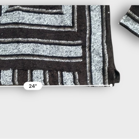 Authentic Mexican Baja woven pullover hoodie boxy wide stripes black gray WomenM - Picture 11 of 12